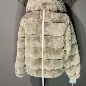size medium BCBG, max Azria, bomber jacket faux fur
